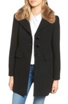 Women's Kate Spade New York Peacoat With Faux Fur Trim - Black