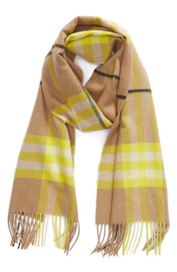 Women's Burberry Fluro Giant Check Cashmere Scarf, Size - Yellow