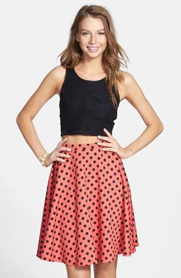 Painted Threads Knit A-line Skirt (juniors) (online Only) Coral Polka Dot Print