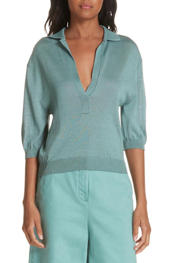 Women's Tibi Plunging Polo Sweater - Blue