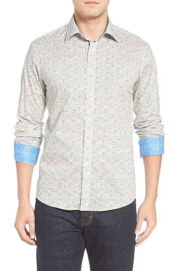 Men's Bugatchi Shaped Fit Floral Sport Shirt - White