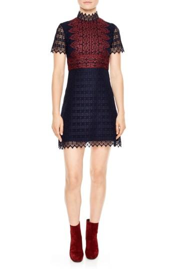 Women's Sandro Mixed Lace A-line Dress - Blue