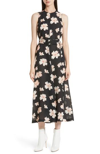 Women's Joseph Arka Winterfloral Belted Midi Dress Us / 38 Fr - Black