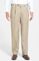 Men's Berle Self Sizer Waist Pleated Wool Gabardine Trousers X 30 - Beige