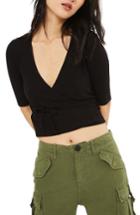Women's Topshop Crop Wrap Top Us (fits Like 2-4) - Black