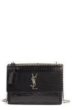 Saint Laurent 'medium Monogram Sunset' Croc Embossed Leather Shoulder Bag -