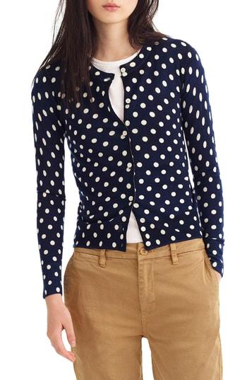 Women's J.crew Jackie Polka Dot Wool Cardigan - Blue