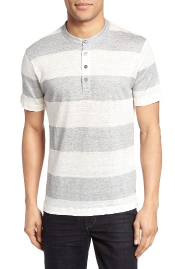 Men's Eleventy Rugby Stripe Linen Henley