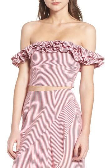 Women's Wayf Anzio Off The Shoulder Ruffle Crop Top - Red