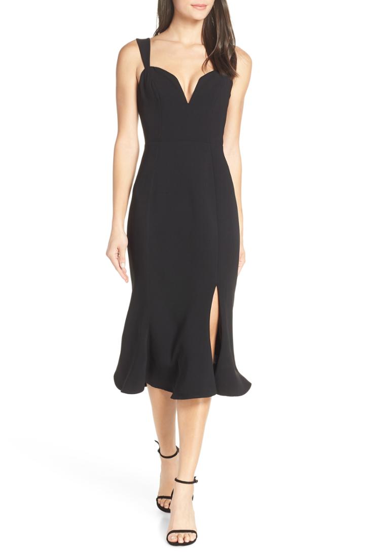 Women's Harlyn Notched Neck Midi Trumpet Dress - Black