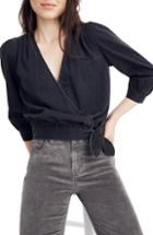 Women's Madewell Denim Wrap Top, Size - Black