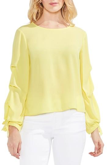 Women's Vince Camuto Tiered Tie Cuff Crepe Blouse, Size - Yellow