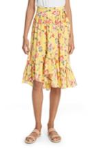 Women's Joie Denisha Floral Ruffle Silk Skirt - Yellow