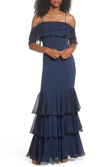 Women's Wayf Lauren Off The Shoulder Tiered Gown, Size - Blue