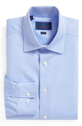 Men's David Donahue Trim Fit Microcheck Dress Shirt .5 - 34/35 - Blue