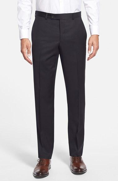 Men's Ted Baker London Jefferson Flat Front Wool Trousers - Black