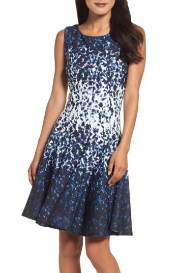 Petite Women's Eliza J Ponte Fit & Flare Dress P - Blue