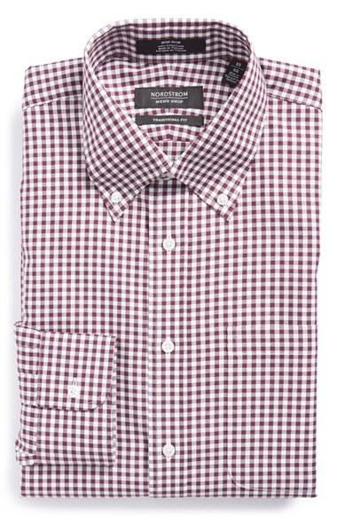 Men's Nordstrom Men's Shop Traditional Fit Non-iron Gingham Dress Shirt .5 32 - Purple