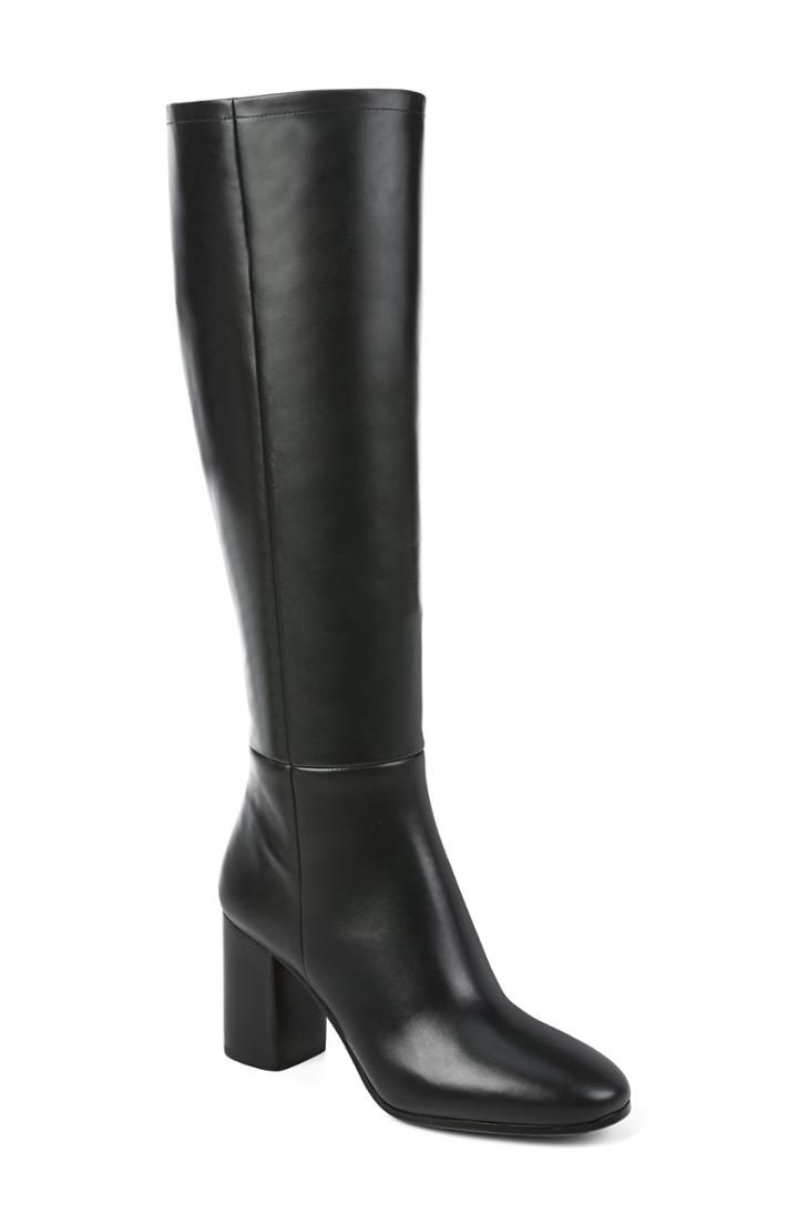 Women's Diane Von Furstenberg Reese Leather Block Heel Boot .5 M - Black