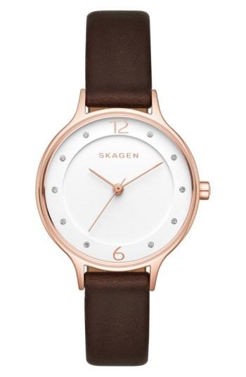 Women's Skagen 'anita' Leather Strap Watch, 30mm