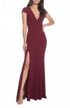 Women's Dress The Population Karla V-neck Trumpet Gown, Size - Burgundy