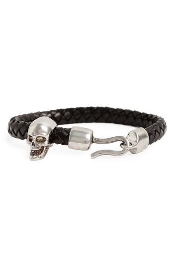 Men's Alexander Mcqueen Brass Skull Leather Bracelet