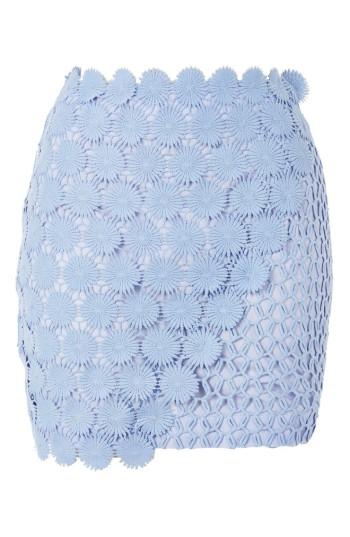 Women's Topshop Rosie Mix Lace Miniskirt Us (fits Like 0) - Blue