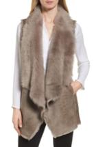 Women's Hiso Angie Genuine Toscana Shearling Drape Front Vest - Beige