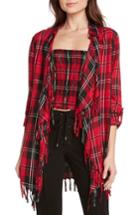 Women's Willow & Clay Plaid Fringe Top - Red