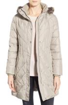 Petite Women's London Fog Down & Feather Fill Coat With Faux Fur Trim P - Grey