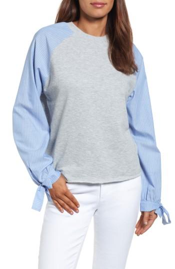 Women's Caslon Contrast Tie Sleeve Sweatshirt - Grey