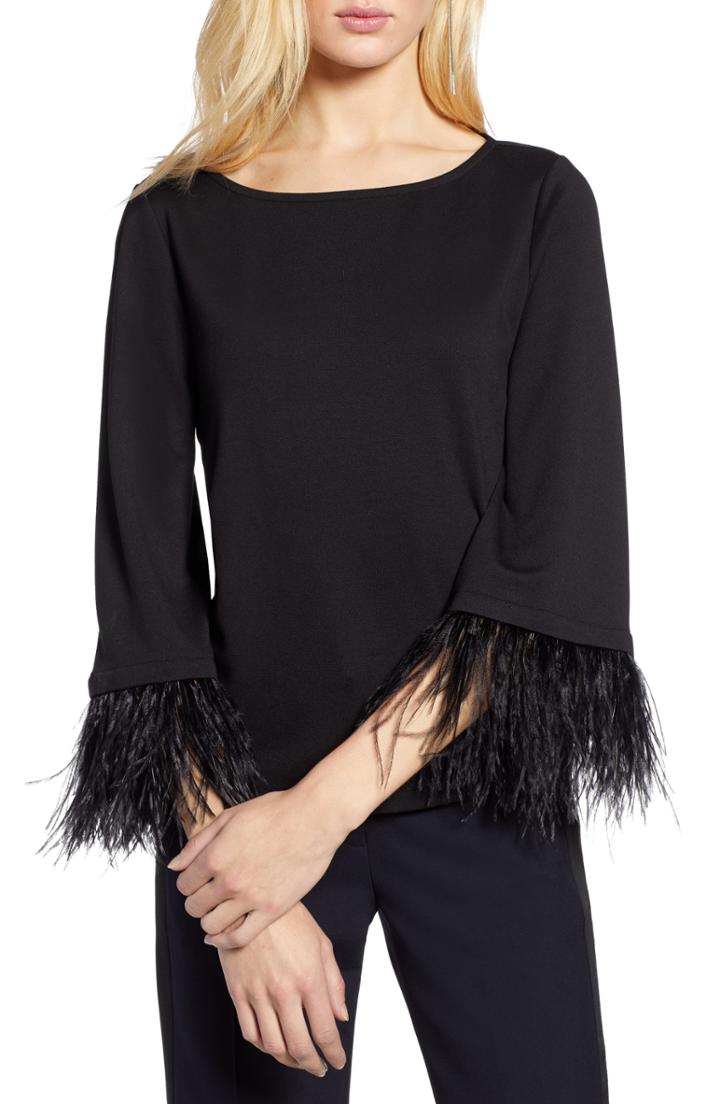 Women's Halogen Feather Trim Ponte Top