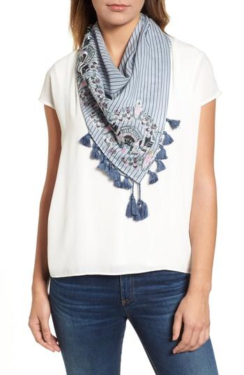 Women's Rebecca Minkoff Embroidered Tassel Scarf, Size - Blue