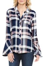 Women's Two By Vince Camuto Plaid Bell Sleeve Shirt - Pink