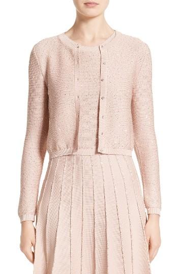 Women's Oscar De La Renta Sparkle Knit Crop Cardigan - Pink