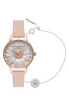 Women's Olivia Burton 3d Daisy Leather Strap Watch & Bracelet Set, 30mm