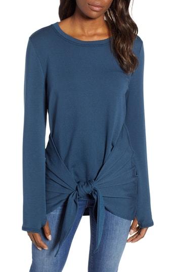 Women's Caslon Off-duty Tie Front Sweatshirt, Size - Blue/green