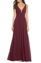 Women's Lulus V-neck Chiffon Gown - Burgundy