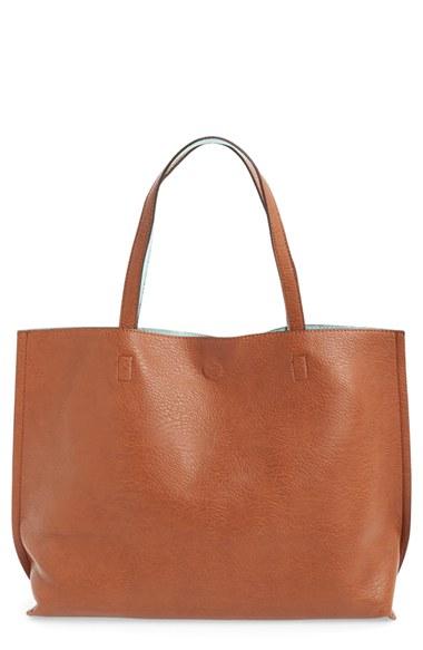 Street Level Reversible Faux Leather Tote & Wristlet - Brown