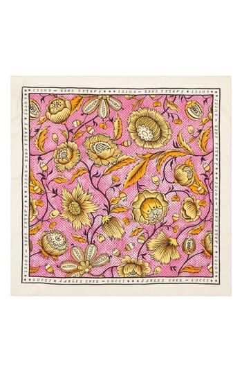 Women's Gucci Alsaciard Floral Silk Twill Scarf, Size - Pink