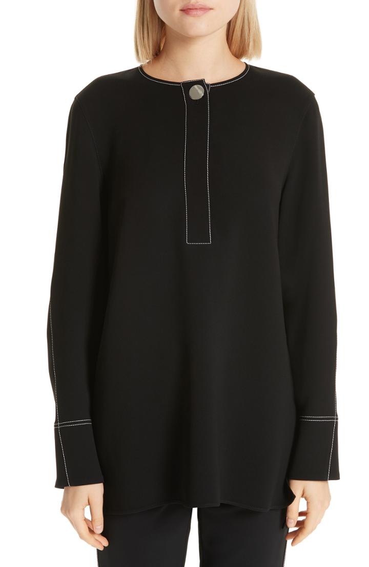 Women's Lafayette 148 New York Tilly Topstitch Top - Black