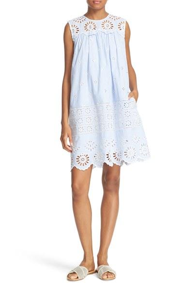 Women's Sea Exploded Eyelet Stripe Shift Dress