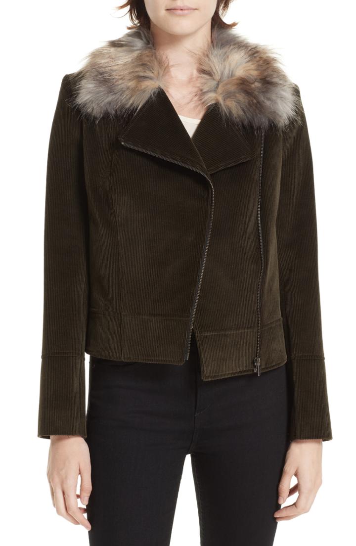 Women's Helene Berman Faux Fur Collar Biker Jacket