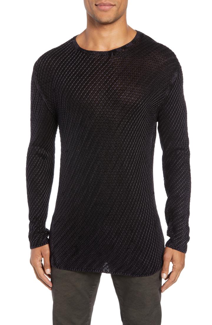 Men's John Varvatos Star Usa Lattice Knit Long Sleeve Crewneck Pullover - Black