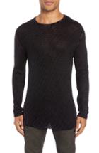 Men's John Varvatos Star Usa Lattice Knit Long Sleeve Crewneck Pullover - Black