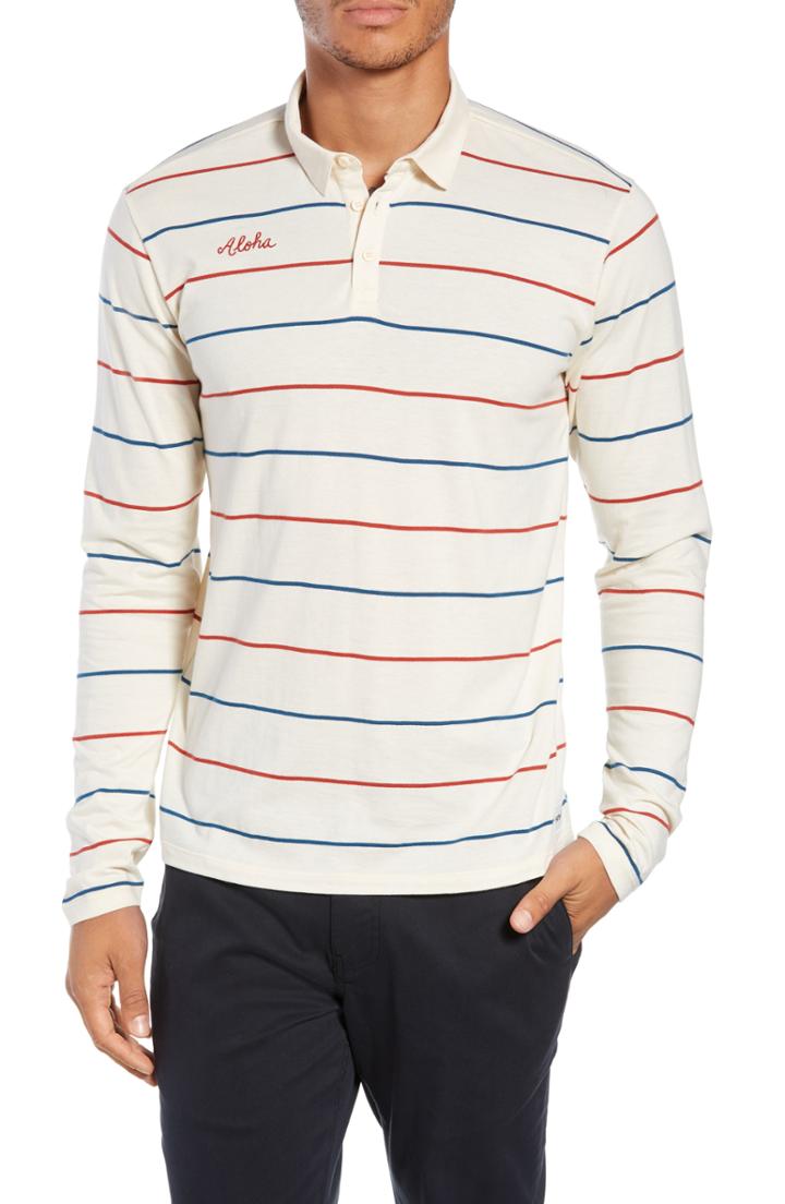 Men's Hurley Channels Striped Long Sleeve Polo, Size - Beige