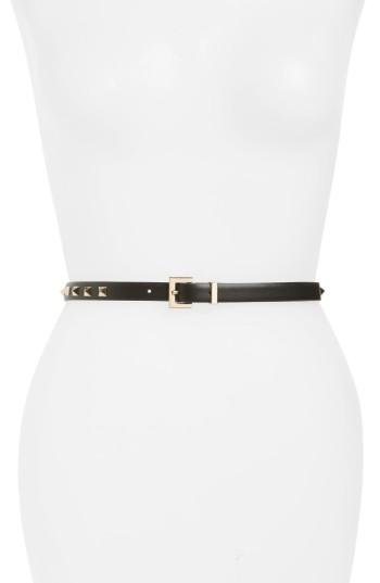 Women's Valentino Garavani Rockstud Skinny Calfskin Leather Belt - Nero