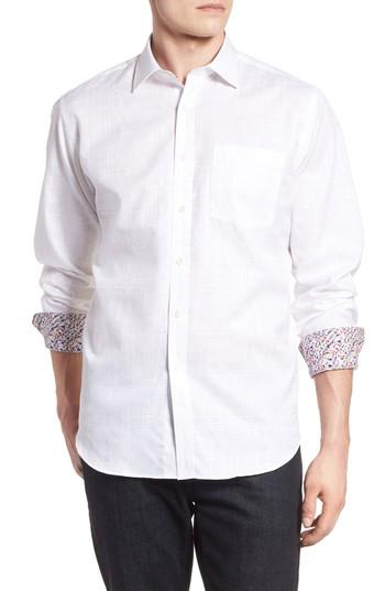 Men's Bugatchi Classic Fit Tonal Check Sport Shirt - White