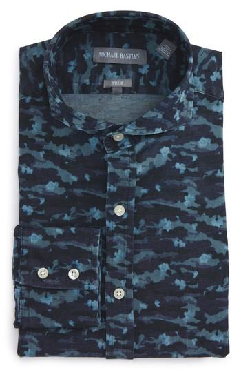 Men's Michael Bastian Trim Fit Camo Print Dress Shirt R - Blue