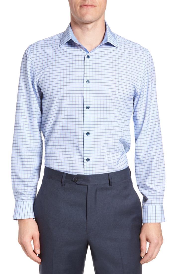 Men's W.r.k Trim Fit Check 4-way Stretch Dress Shirt - Blue